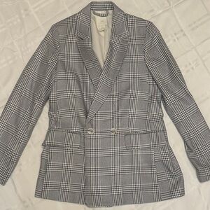 H&M Monochrome Checkered Blazer Navy Blue and White Size S